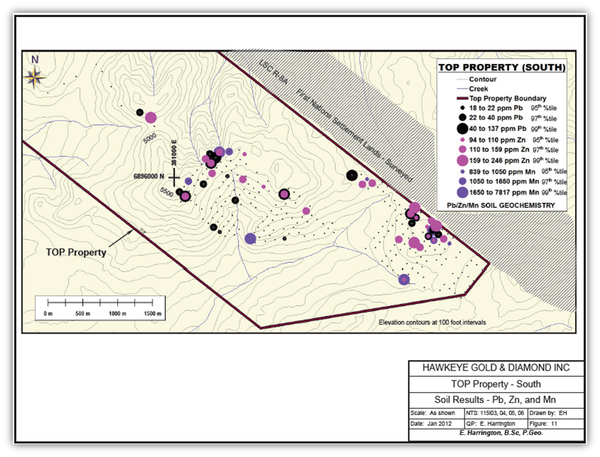 Map 4 - Top South Pb Zn Mn Soil Results
